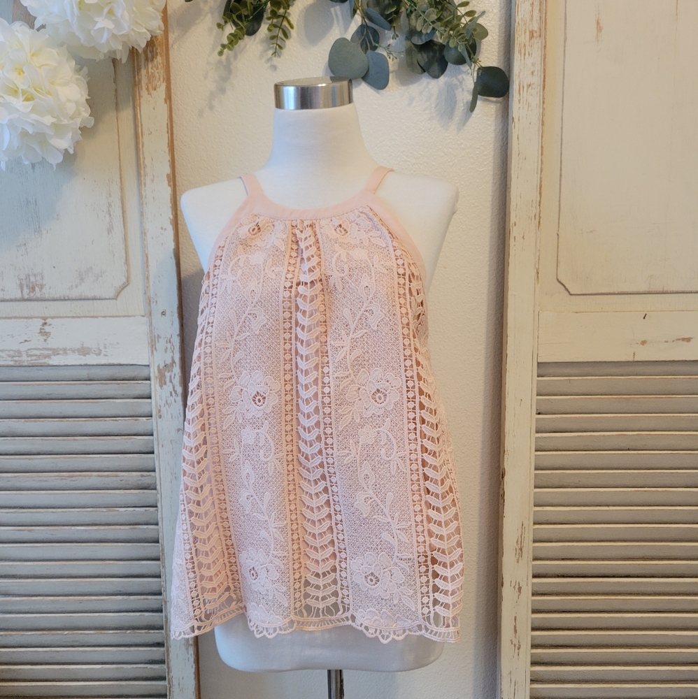14th & Union light Rose lace sleeveless top Sz M